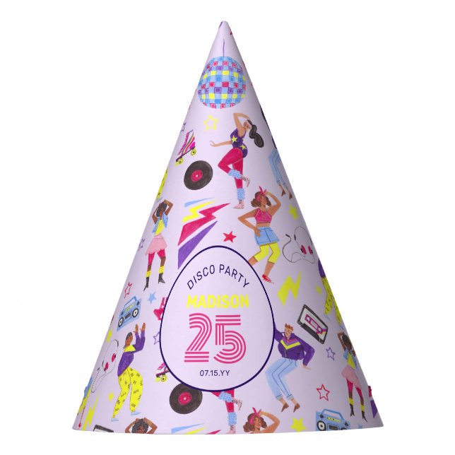 Groovy Roller Disco Lila Party Millennial Retro  Party Hat (Front)