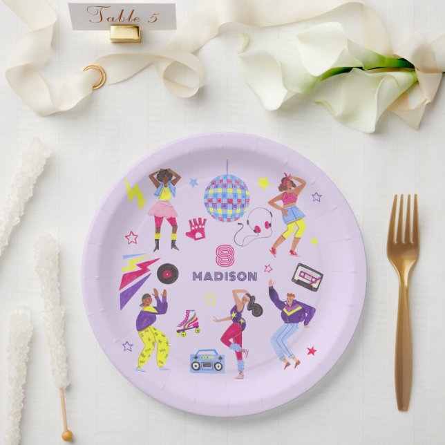 Groovy Roller Disco Party Retro 80s Discoball  Paper Plate (Wedding)