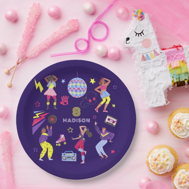 Groovy Roller Disco Party Retro 80s Discoball  Paper Plate (Party)