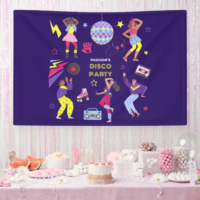 Groovy Roller Disco Purple Party Millennial Retro Banner (Party)