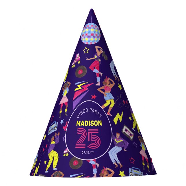 Groovy Roller Disco Purple Party Millennial Retro  Party Hat (Front)