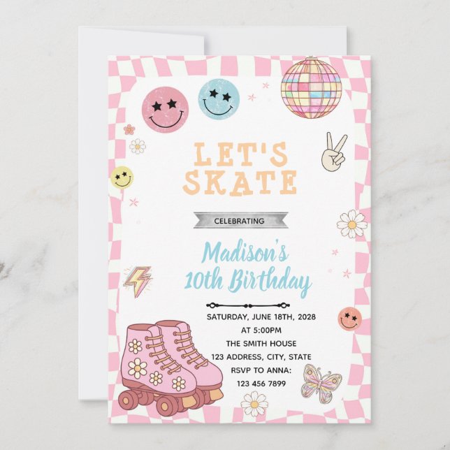 Groovy roller skate birthday invitation (Front)