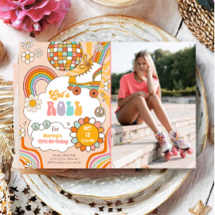 Groovy Roller Skate Retro 70s Rainbow Birthday Invitation