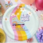 Groovy Rollerskating Retro Rainbow Birthday Paper Plate<br><div class="desc">Groovy Retro roller skating birthday plates with 70's style fonts and colours,  rainbow,  daisies and happy faces.</div>