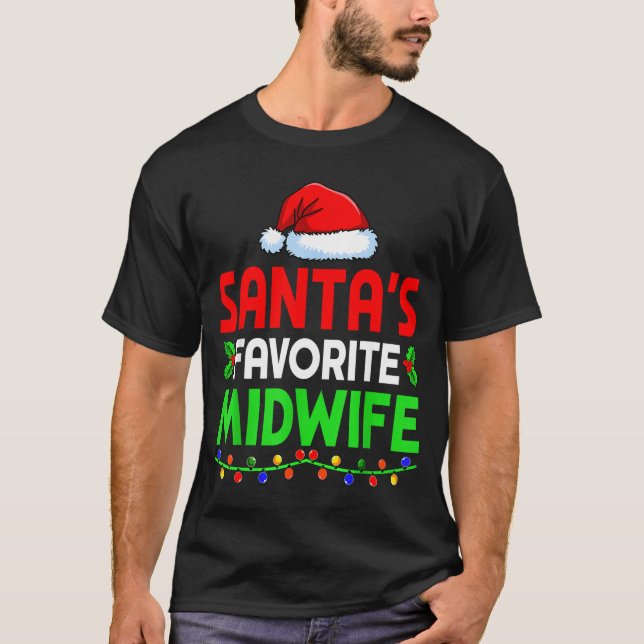 Groovy Santa's Favorite Midwife Nurse Christmas Sa T-Shirt (Front)