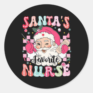 Groovy Santas Favourite Nurse Christmas Xmas Rn Cn Classic Round Sticker
