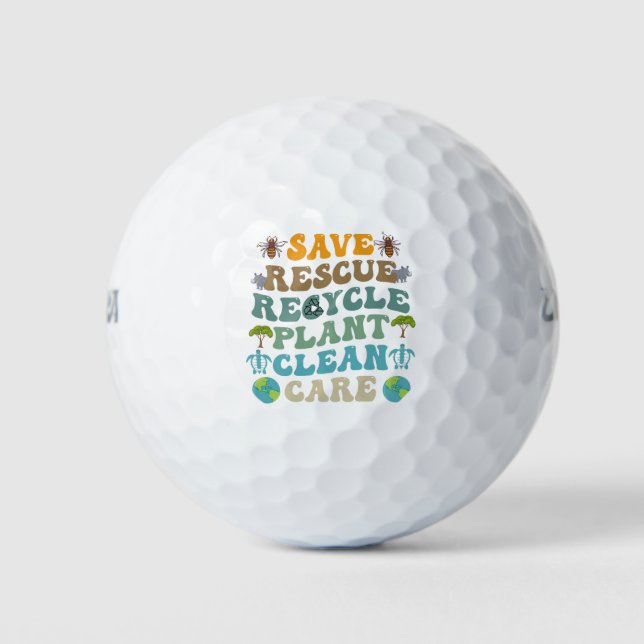 Groovy Save Bees Rescue Animals Recycle Earth Day  Golf Balls (Front)