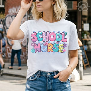 Groovy School Nurse Retro Colourful Bubble Letter T-Shirt