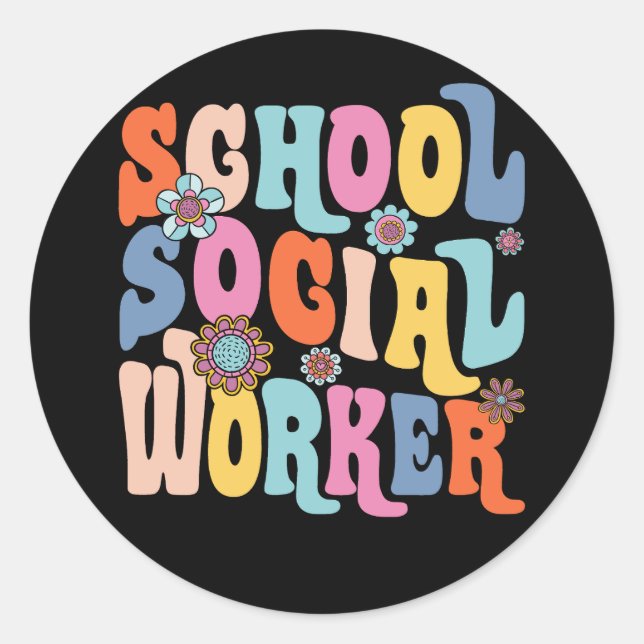 Groovy School Social Worker Coping Skills Back To  Classic Round Sticker (Front)
