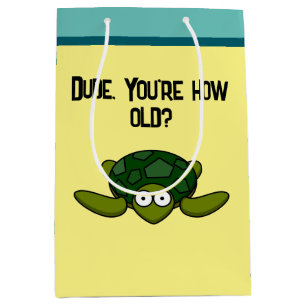 Groovy Sea Turtle Cartoon, Funny Ocean “Dude" Medium Gift Bag