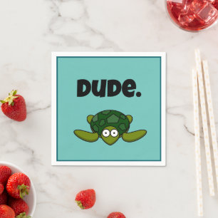 Groovy Sea Turtle Cartoon, Funny Ocean “Dude" Napkin