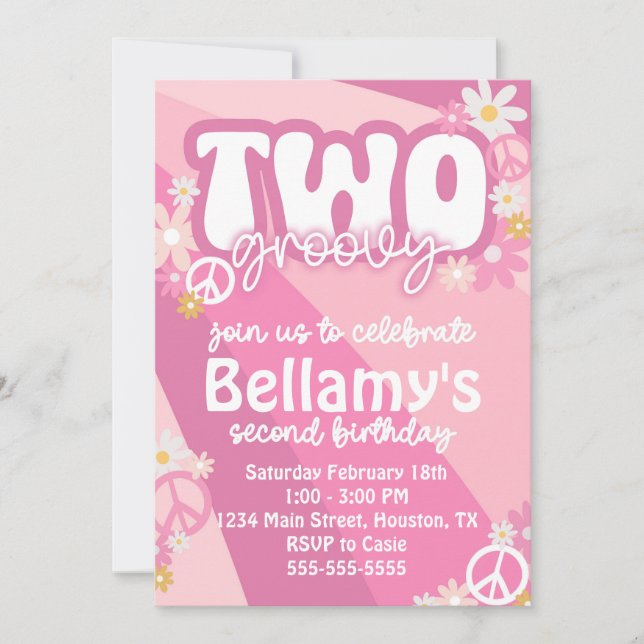 Groovy Second Birthday Party Invitation (Front)