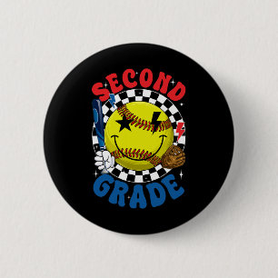Groovy Second Grade Team Softll First Day Of Schoo 6 Cm Round Badge