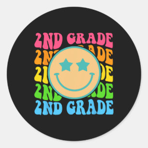 Groovy Second Grade Vibes Face Retro Teachers Back Classic Round Sticker