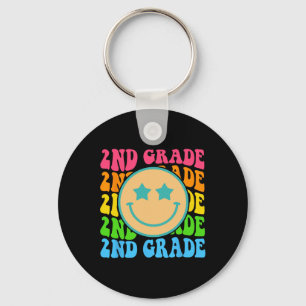 Groovy Second Grade Vibes Face Retro Teachers Byck Key Ring
