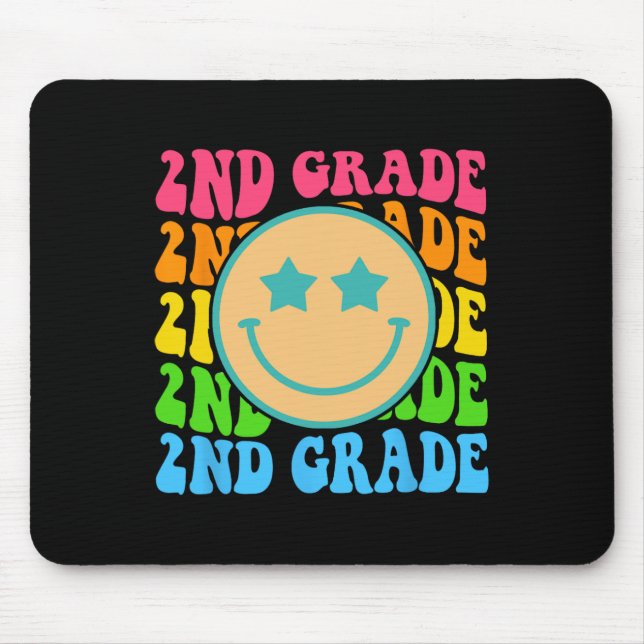 Groovy Second Grade Vibes Face Retro Teachers Byck Mouse Mat (Front)