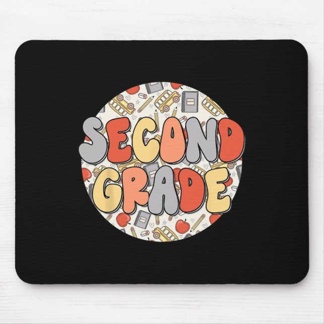 Groovy Second Grade Vibes Retro Teachers Kids Back Mouse Mat (Front)