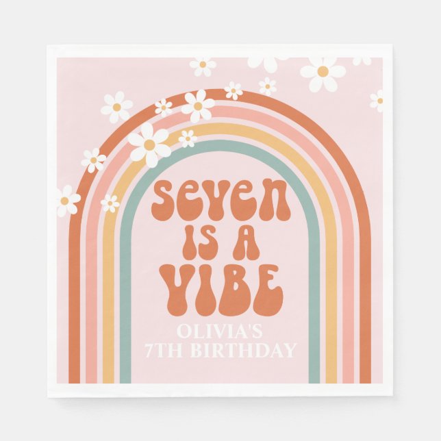 Groovy Seven is a vibe daisy rainbow 7th birthday Napkin (Front)