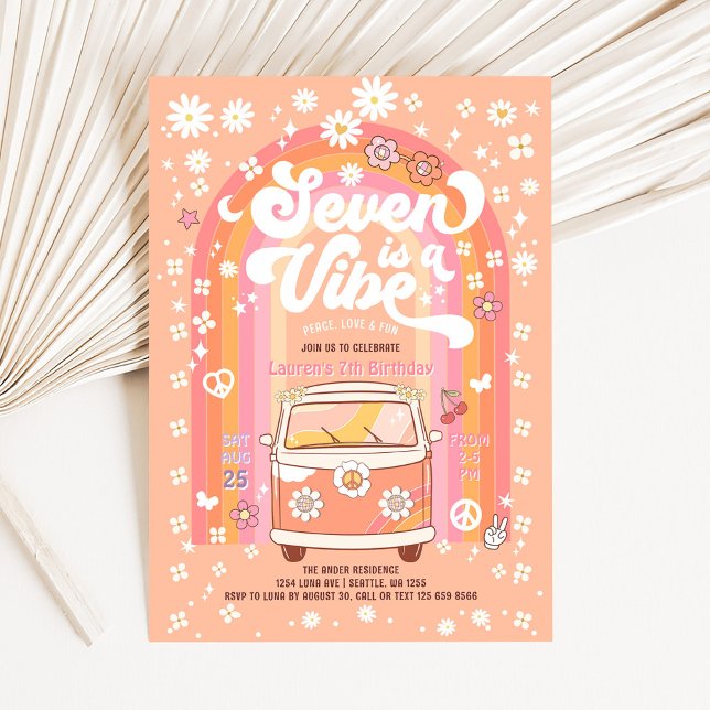Groovy Seven is a Vibe Van Bus 7th Birthday Invitation (Creator Uploaded)