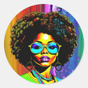 Groovy Seventies Fashion Pretty Woman Classic Round Sticker