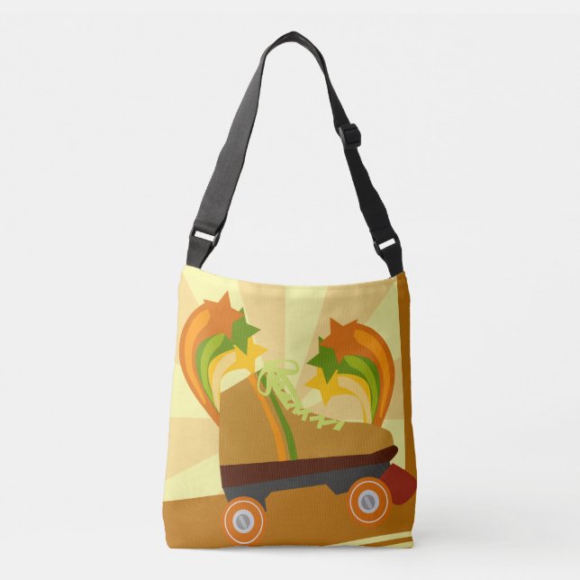 Groovy Seventies Roller Skate Cartoon Design Crossbody Bag (Front)