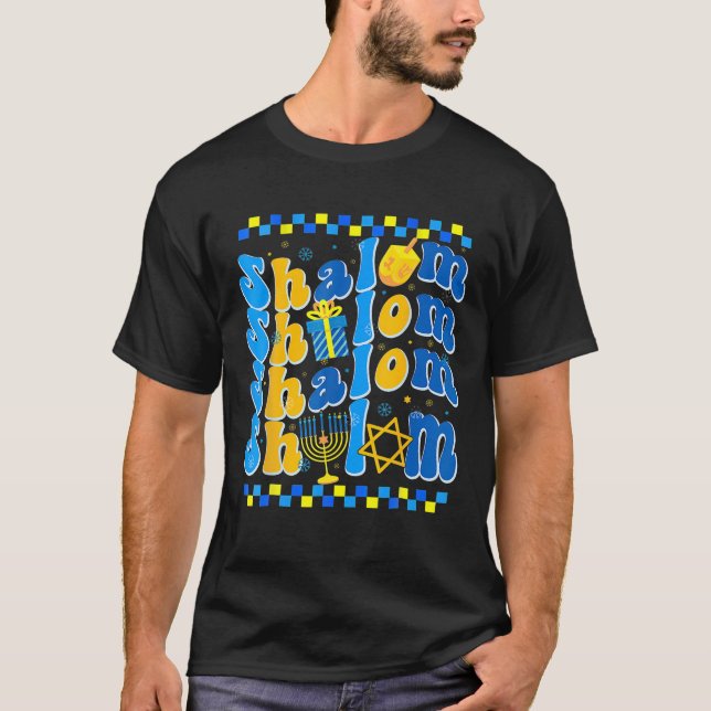 Groovy Shalom Peace Jewish Hanukkah For Jewish T-Shirt (Front)