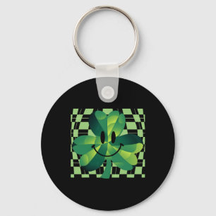 Groovy Shamrock Smile Face St Patricks Day Key Ring