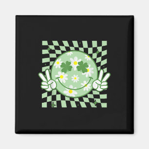 Groovy Shamrock Smile Face St Patricks Day Men Kid Magnet