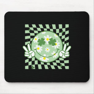 Groovy Shamrock Smile Face St Patricks Day Men Kid Mouse Mat