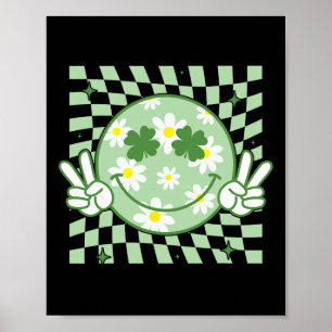 Groovy Shamrock Smile Face St Patricks Day Men Kid Poster
