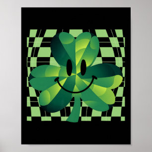 Groovy Shamrock Smile Face St Patricks Day  Poster