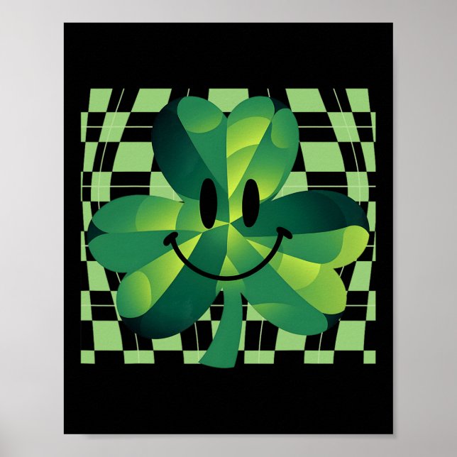 Groovy Shamrock Smile Face St Patricks Day  Poster (Front)