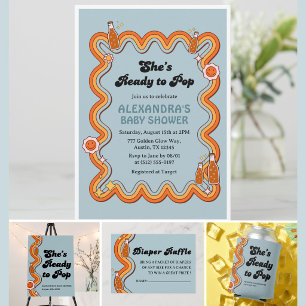 Groovy Shes Ready to Pop Boy Dusty Blue Invitation