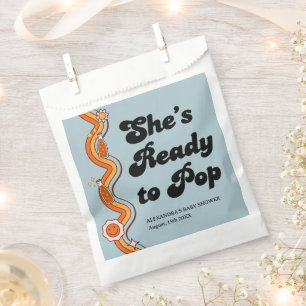 Groovy Shes Ready to Pop Retro Dusty Blue Favour Bags