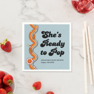 Groovy Shes Ready to Pop Retro Dusty blue Napkin