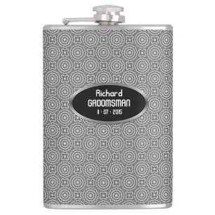 Groovy Silver Circles Personalise Hip Flask