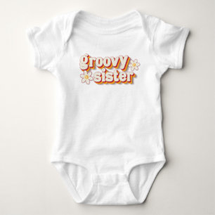 Groovy Sister Baby Bodysuit   Retro Daisy Flower P