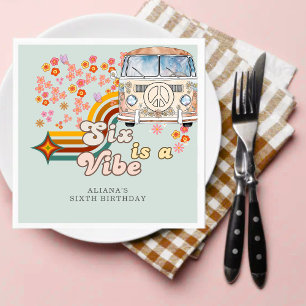 Groovy Six is a vibe daisy Van 6th birthday  Napkin