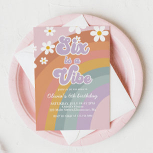 Groovy Six is a vibe Retro Rainbow 6th Birthday Invitation