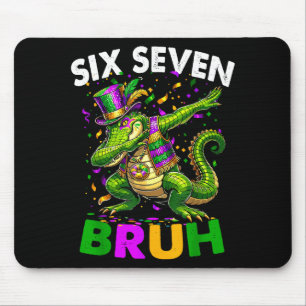 Groovy Six Seven Bruh Alligator Dabbing Mardi Gras Mouse Mat