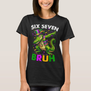 Groovy Six Seven Bruh Alligator Dabbing Mardi Gras T-Shirt
