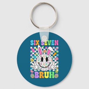 Groovy Six Seven Bruh Bunny Easter Day Smile Face Key Ring