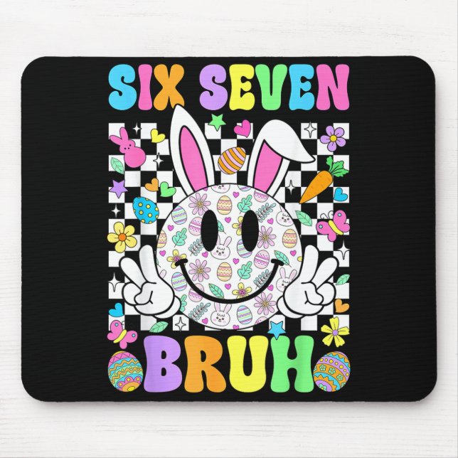 Groovy Six Seven Bruh Bunny Easter Day Smile Face  Mouse Mat (Front)