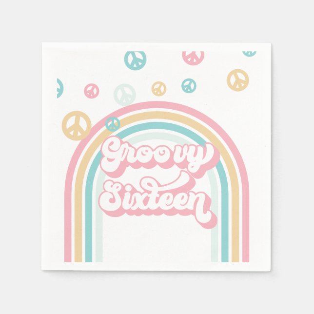 Groovy Sixteen Retro Summer Rainbow Napkin (Front)