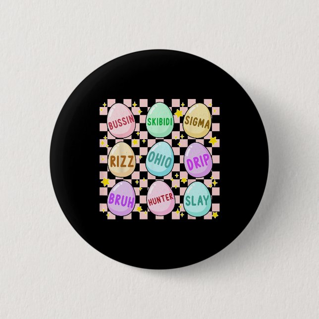 Groovy Skibidi Easter Egg Funny Rizz Meme Easter H 6 Cm Round Badge (Front)