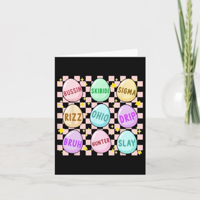 Groovy Skibidi Easter Egg Funny Rizz Meme Easter H Card (Front)