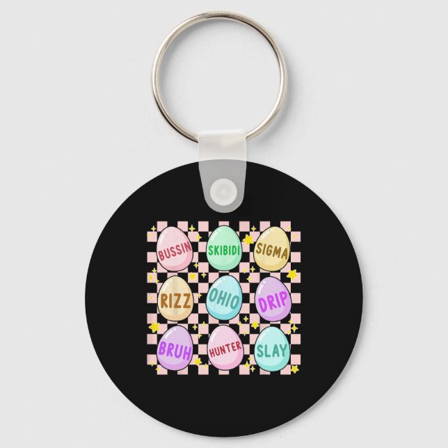 Groovy Skibidi Easter Egg Funny Rizz Meme Easter H Key Ring (Front)