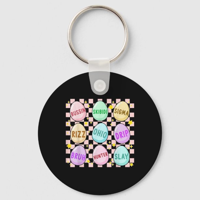 Groovy Skibidi Easter Egg Funny Rizz Meme Easter H Key Ring (Front)
