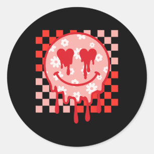 Groovy Smile Face Dripping Happy Valentine Day Men Classic Round Sticker