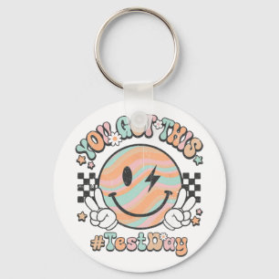 Groovy Smile Face This You Got Rock The Test Day Key Ring